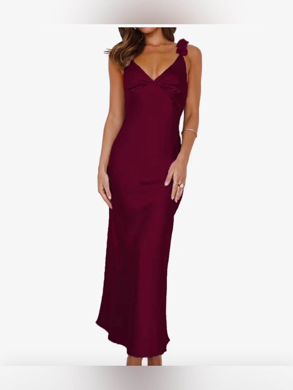 Women’s Sleeveless V-Neck Burgundy Maxi Dress